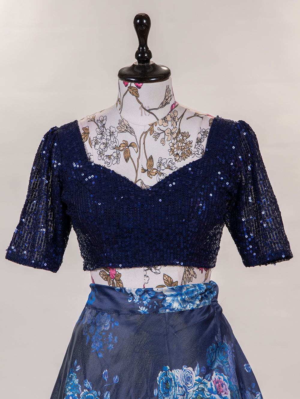 Navy Blue Color Printed Digital Satin Silk Lehenga Choli