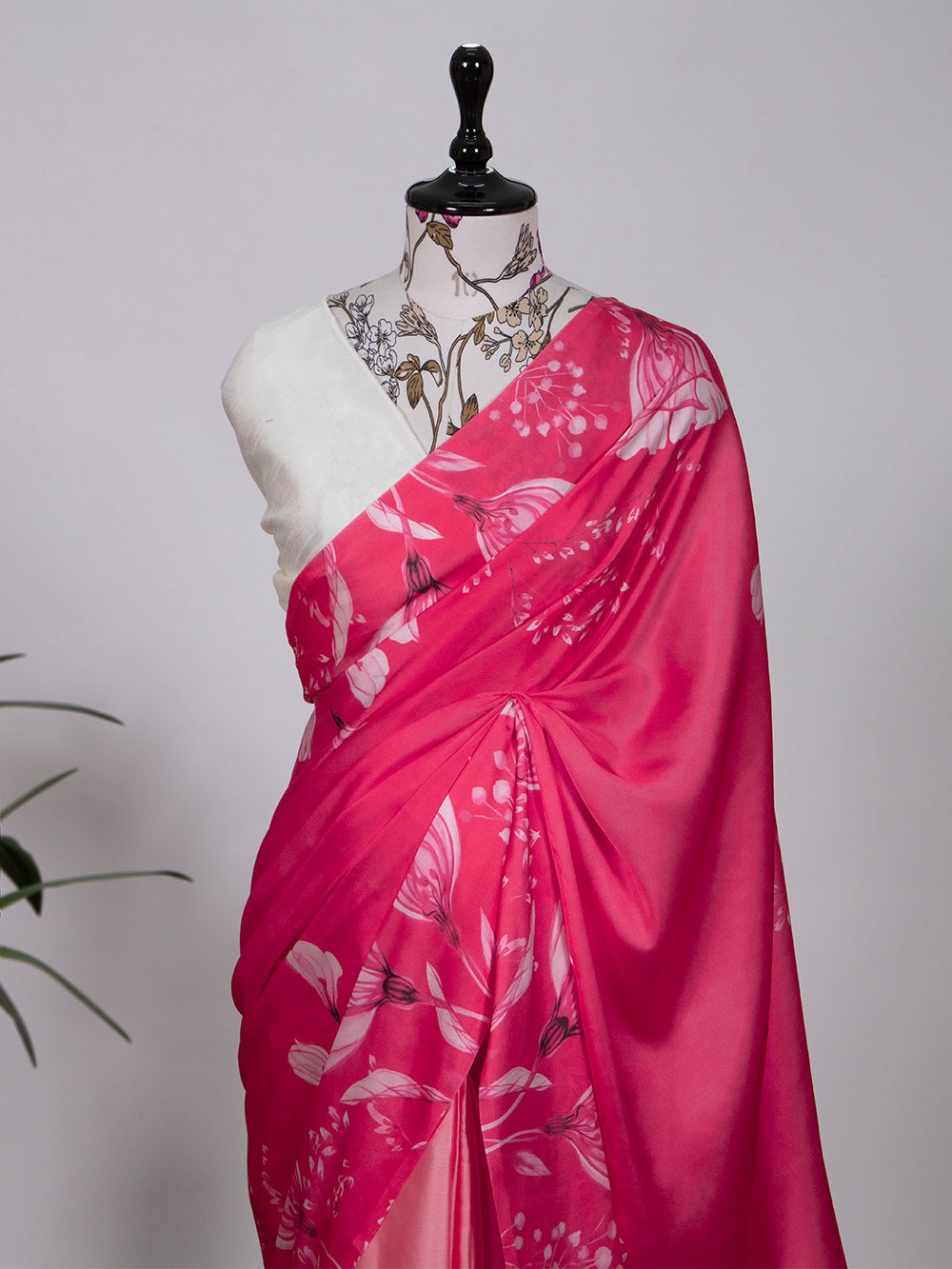 Pink Color Printed Digital Satin Silk Saree