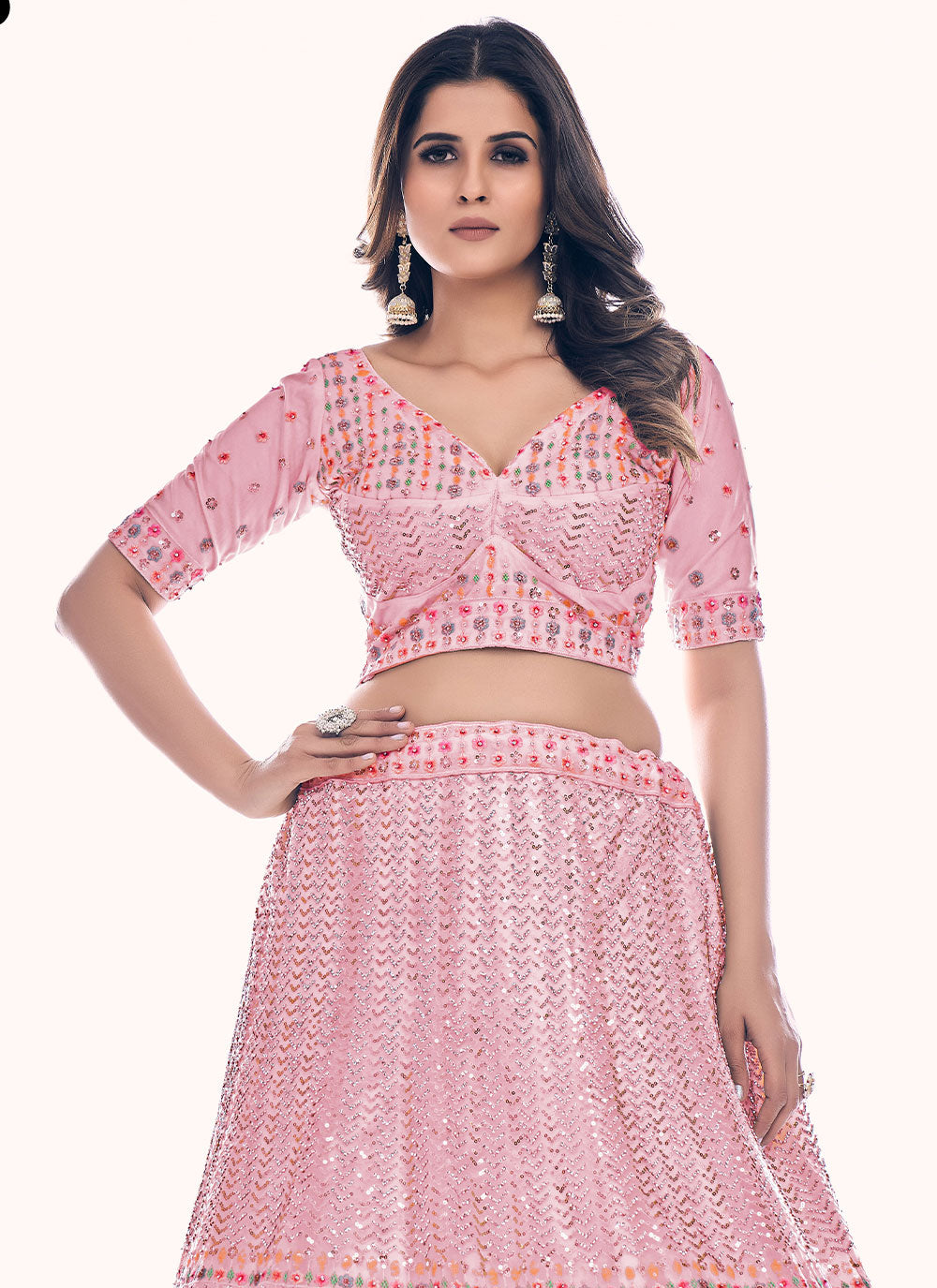 Pink Thread Work Designer Lehenga Choli
