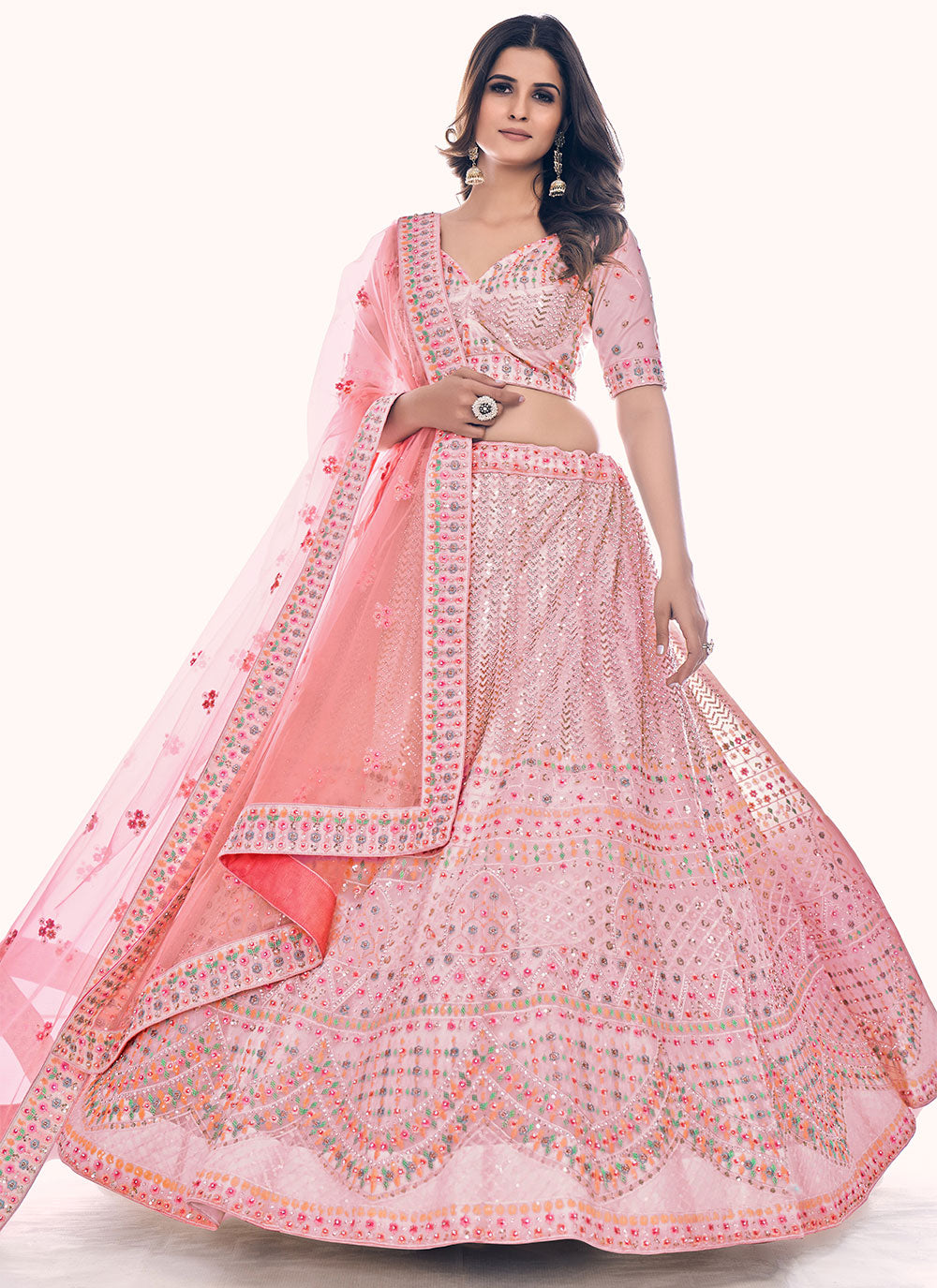 Pink Thread Work Designer Lehenga Choli