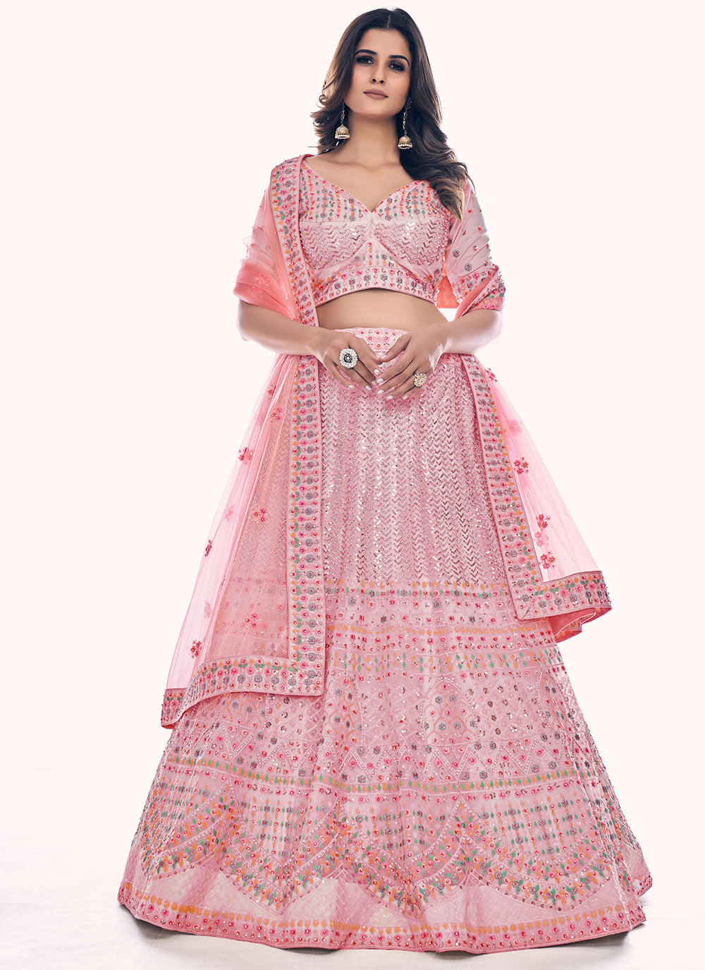 Pink Thread Work Designer Lehenga Choli