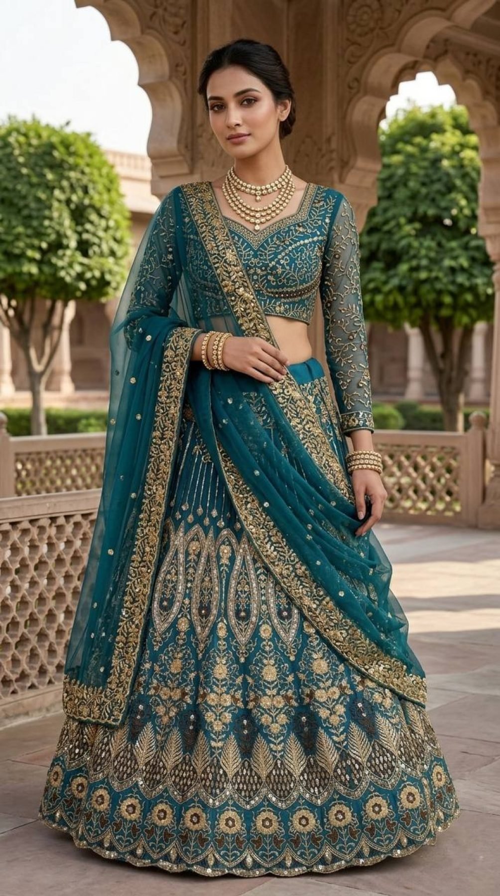 Teal Butterfly Net Lehenga with Embroidery Sequins Work