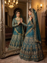 Teal Butterfly Net Lehenga with Embroidery Sequins Work