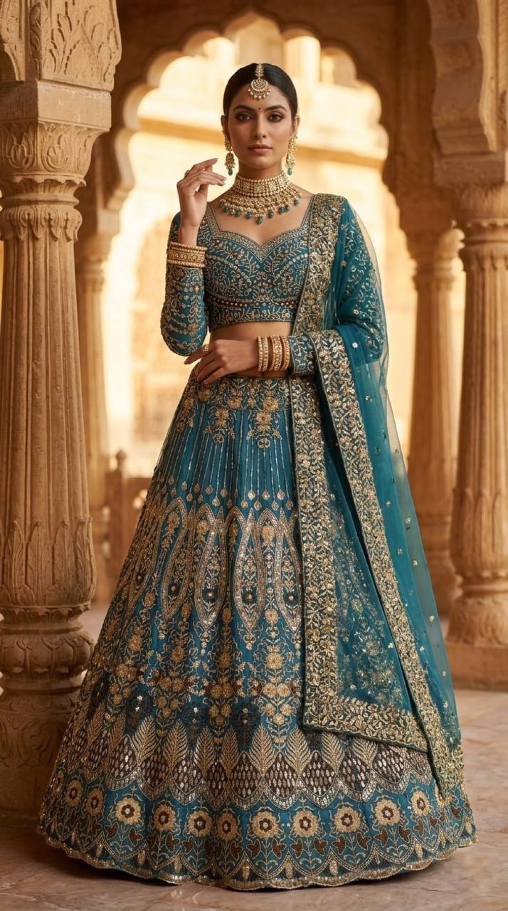 Teal Butterfly Net Lehenga with Embroidery Sequins Work