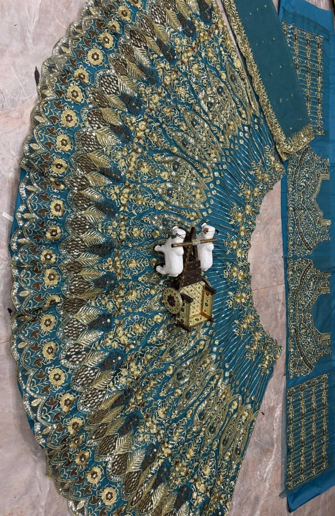 Teal Butterfly Net Lehenga with Embroidery Sequins Work