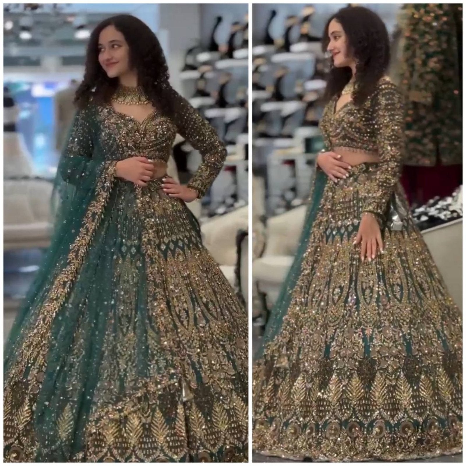 Teal Butterfly Net Lehenga with Embroidery Sequins Work