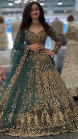 Teal Butterfly Net Lehenga with Embroidery Sequins Work