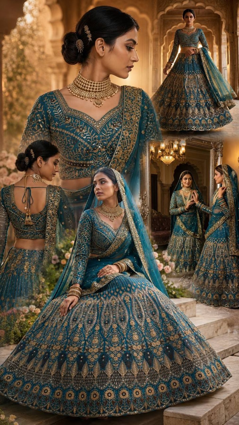 Teal Butterfly Net Lehenga with Embroidery Sequins Work