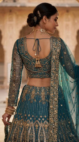 Teal Butterfly Net Lehenga with Embroidery Sequins Work