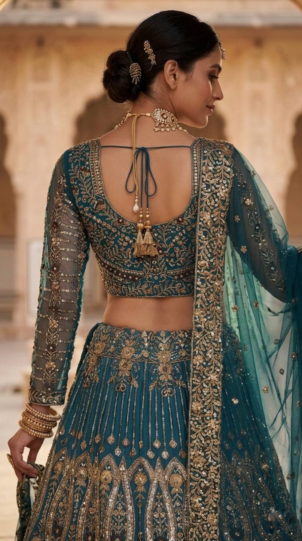 Teal Butterfly Net Lehenga with Embroidery Sequins Work