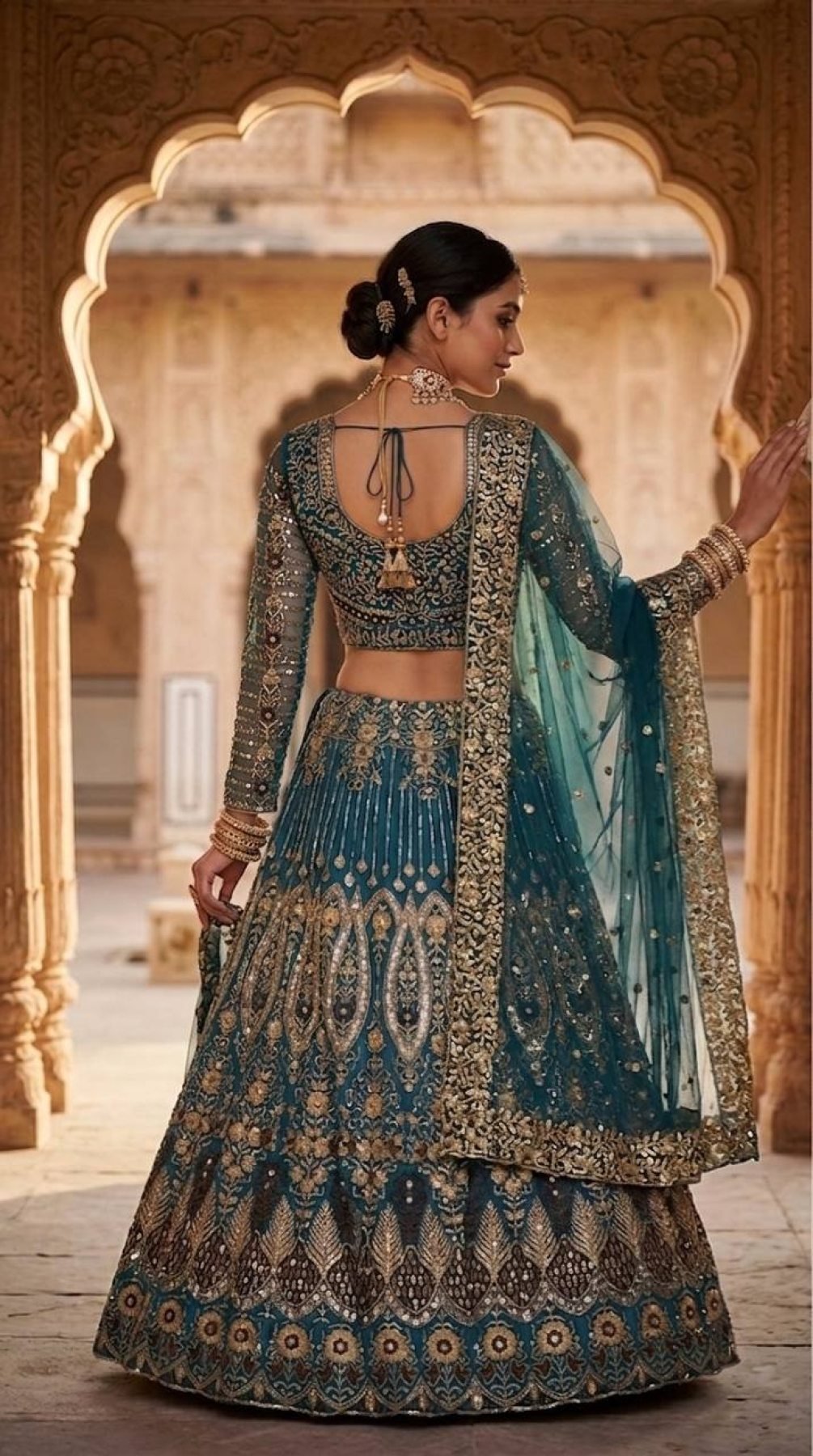 Teal Butterfly Net Lehenga with Embroidery Sequins Work