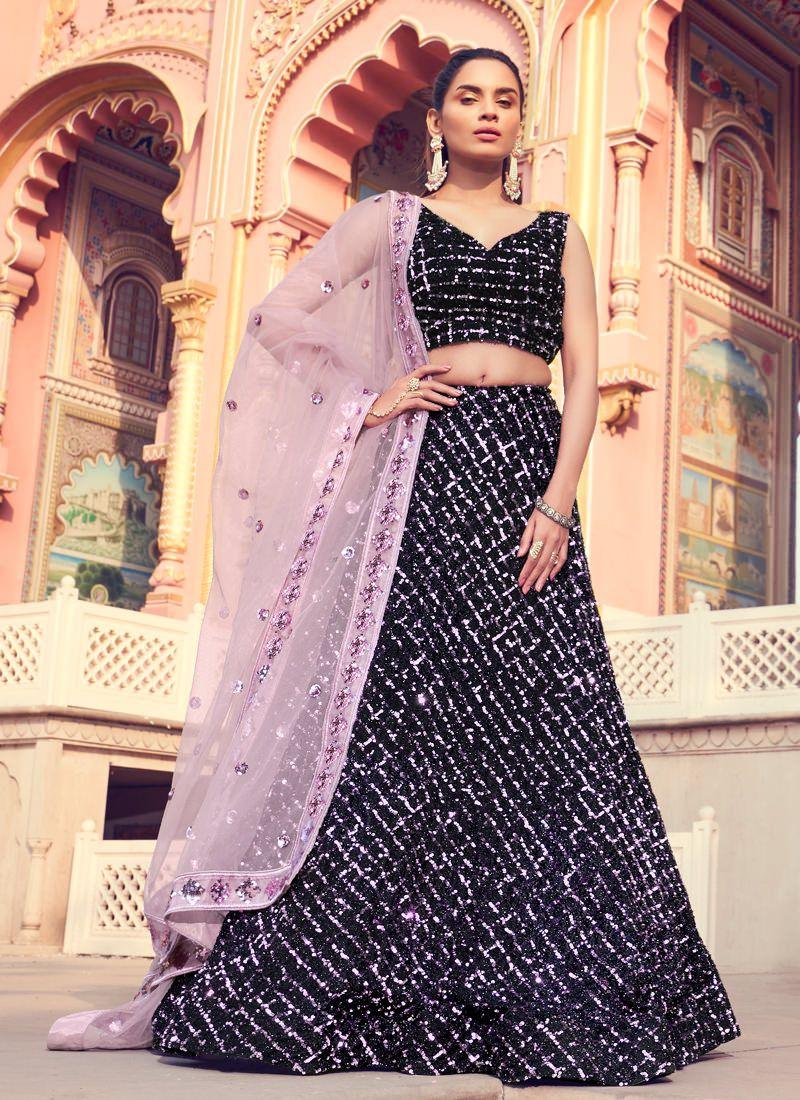 Divine Look Black Color Lehenga Choli With Matching Blouse