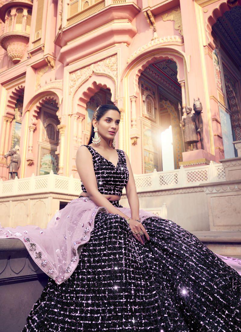 Divine Look Black Color Lehenga Choli With Matching Blouse