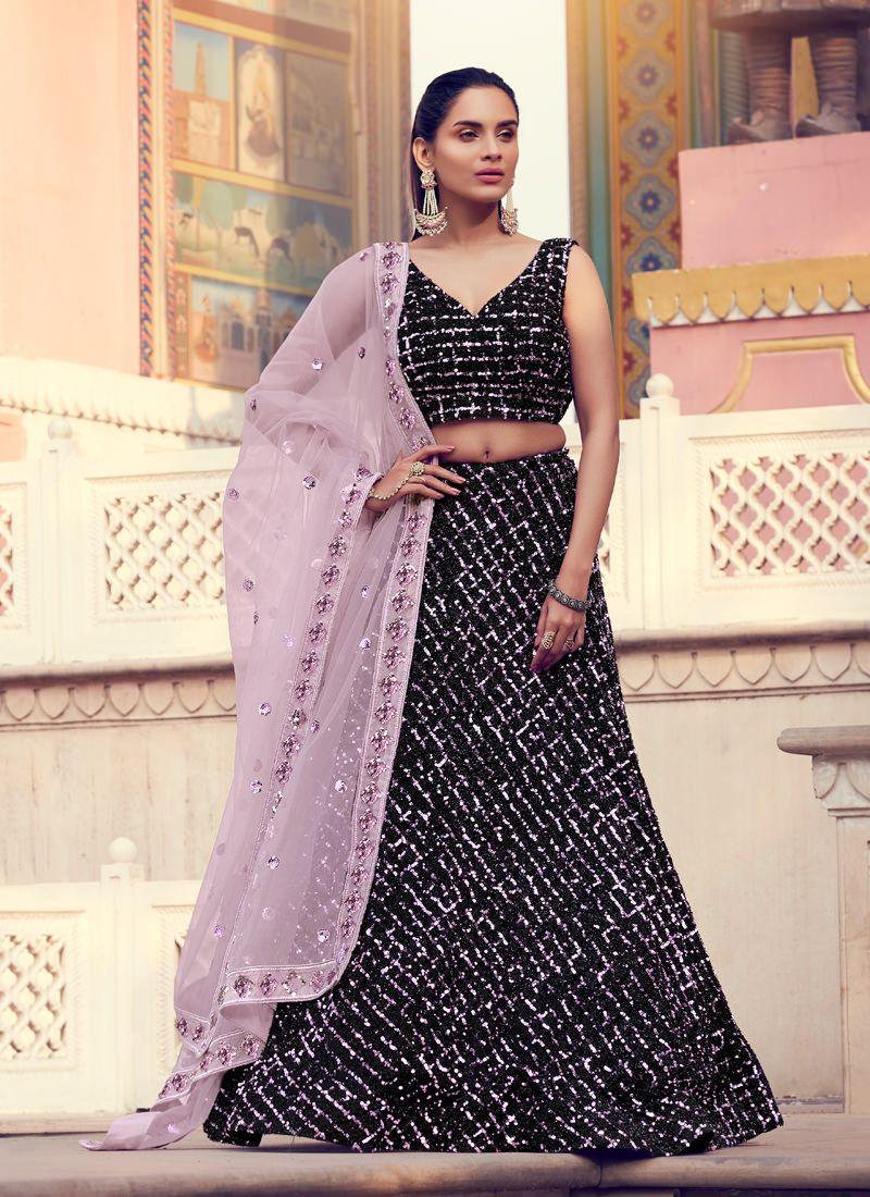 Divine Look Black Color Lehenga Choli With Matching Blouse