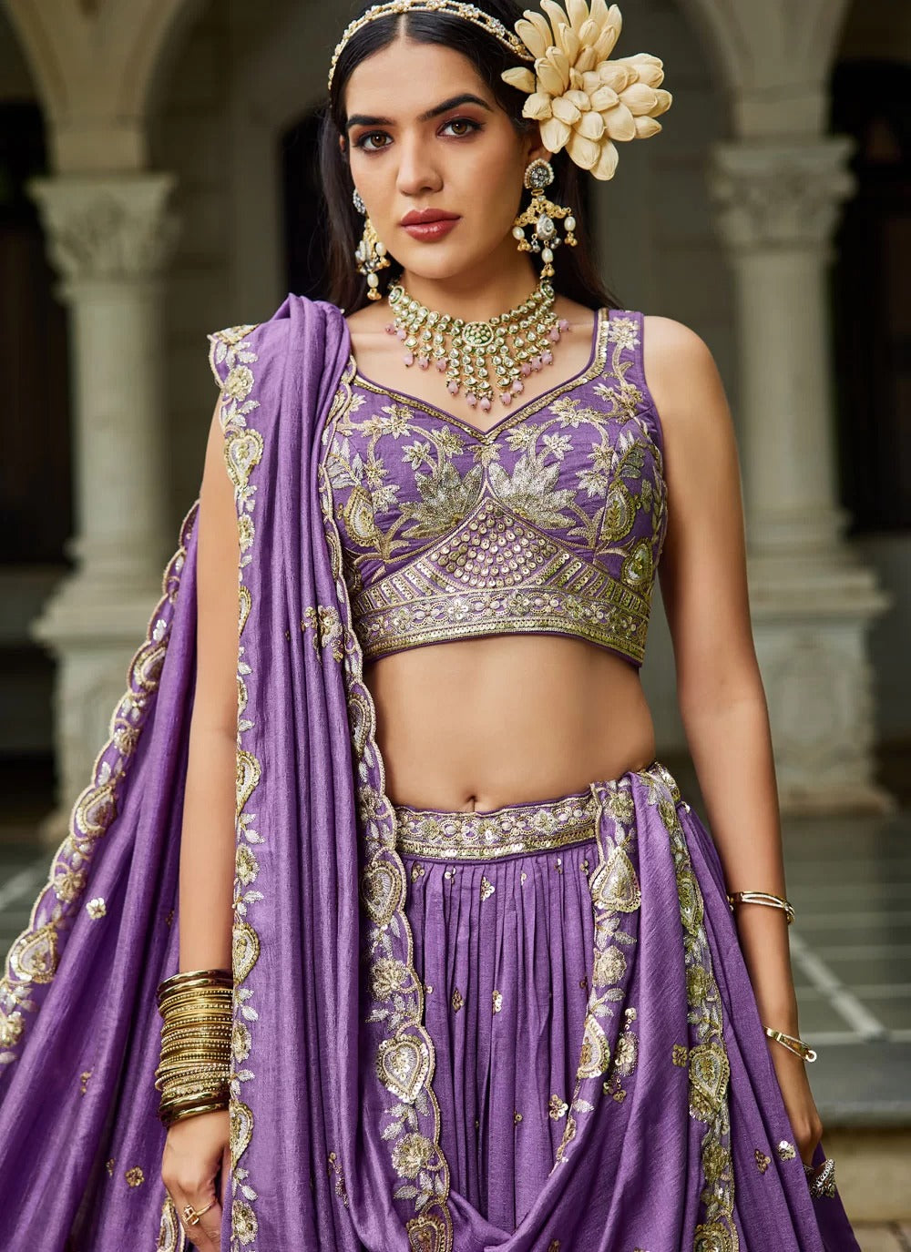 Divine purple georgette lehenga with sequins embroidery