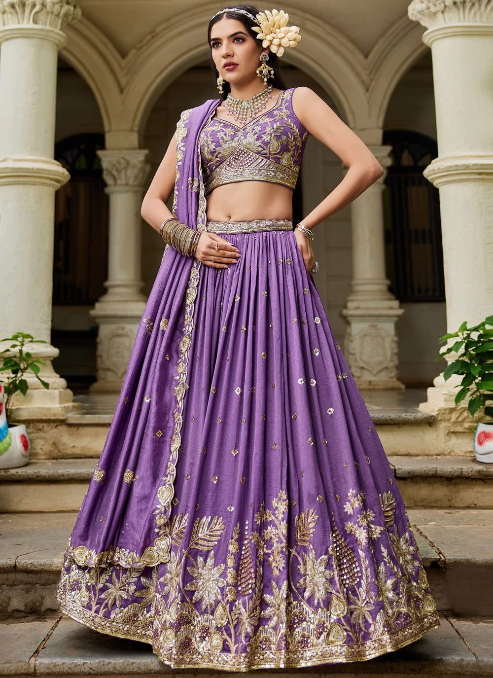 Divine purple georgette lehenga with sequins embroidery