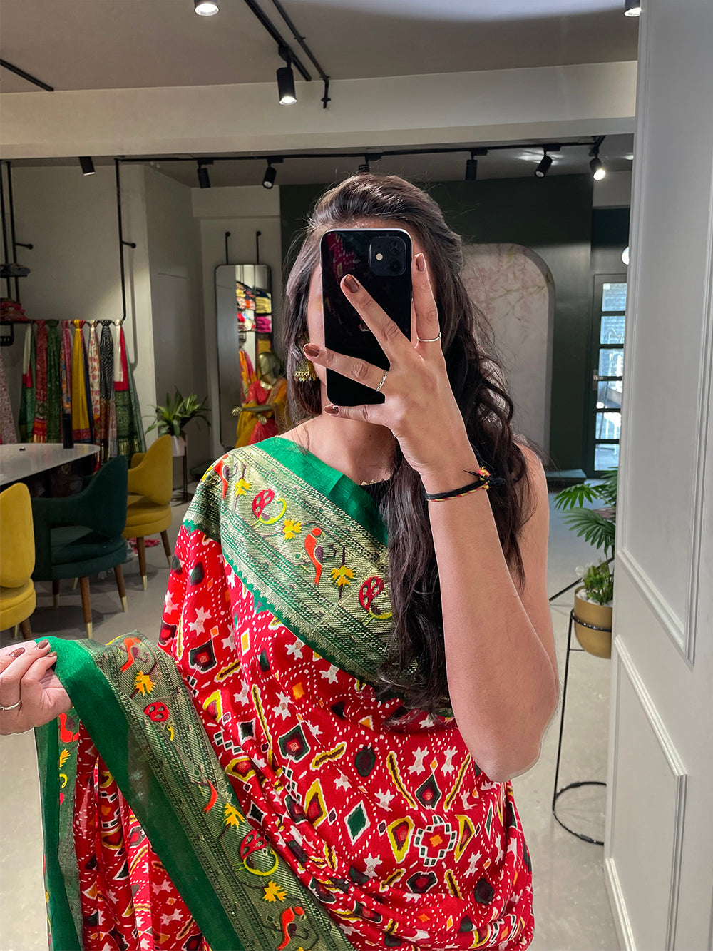 Red Color Patola Paithani Printed with Foil Work Dola Silk Saree