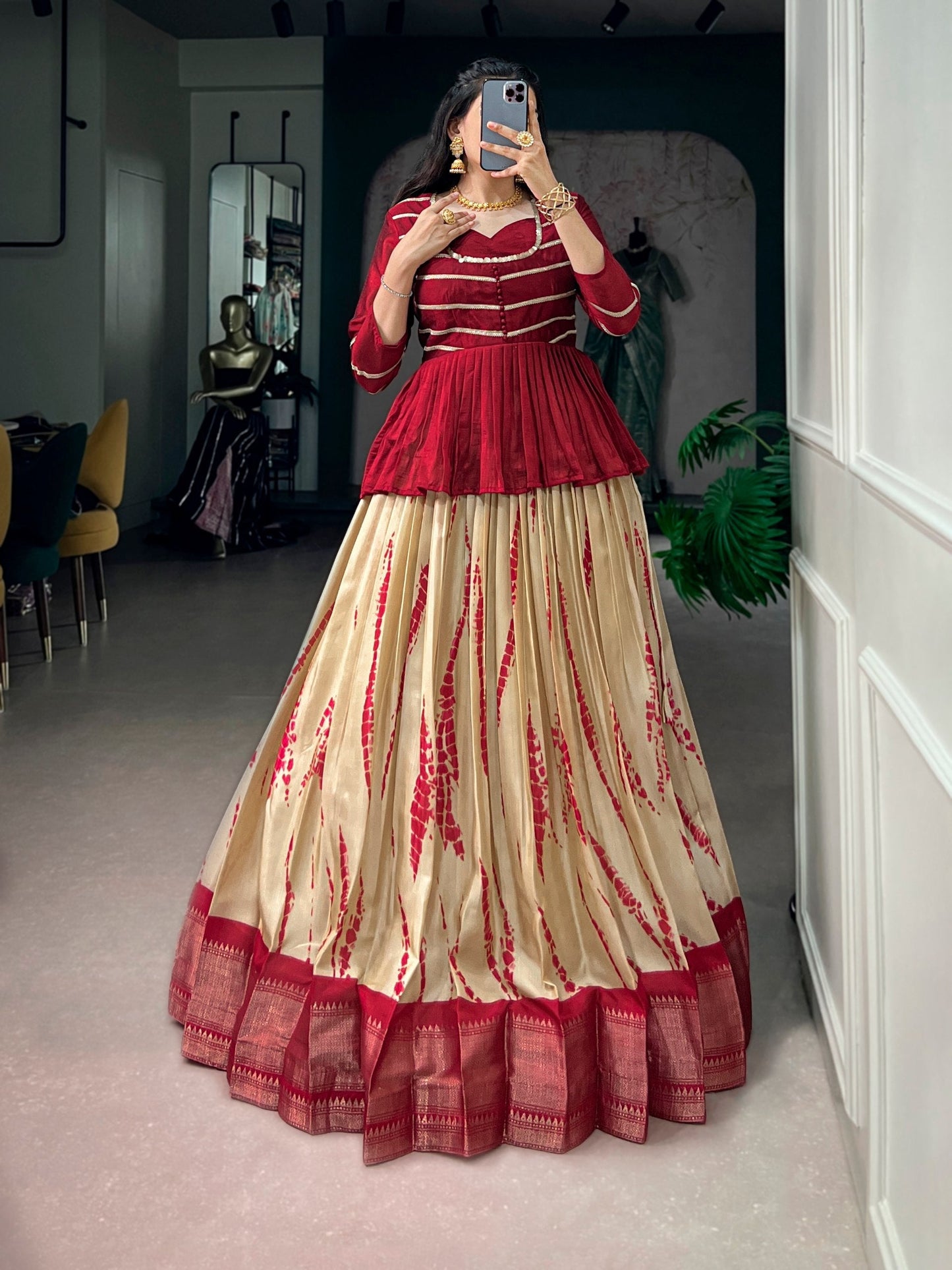Dola Silk Shibori Print Lehenga Set