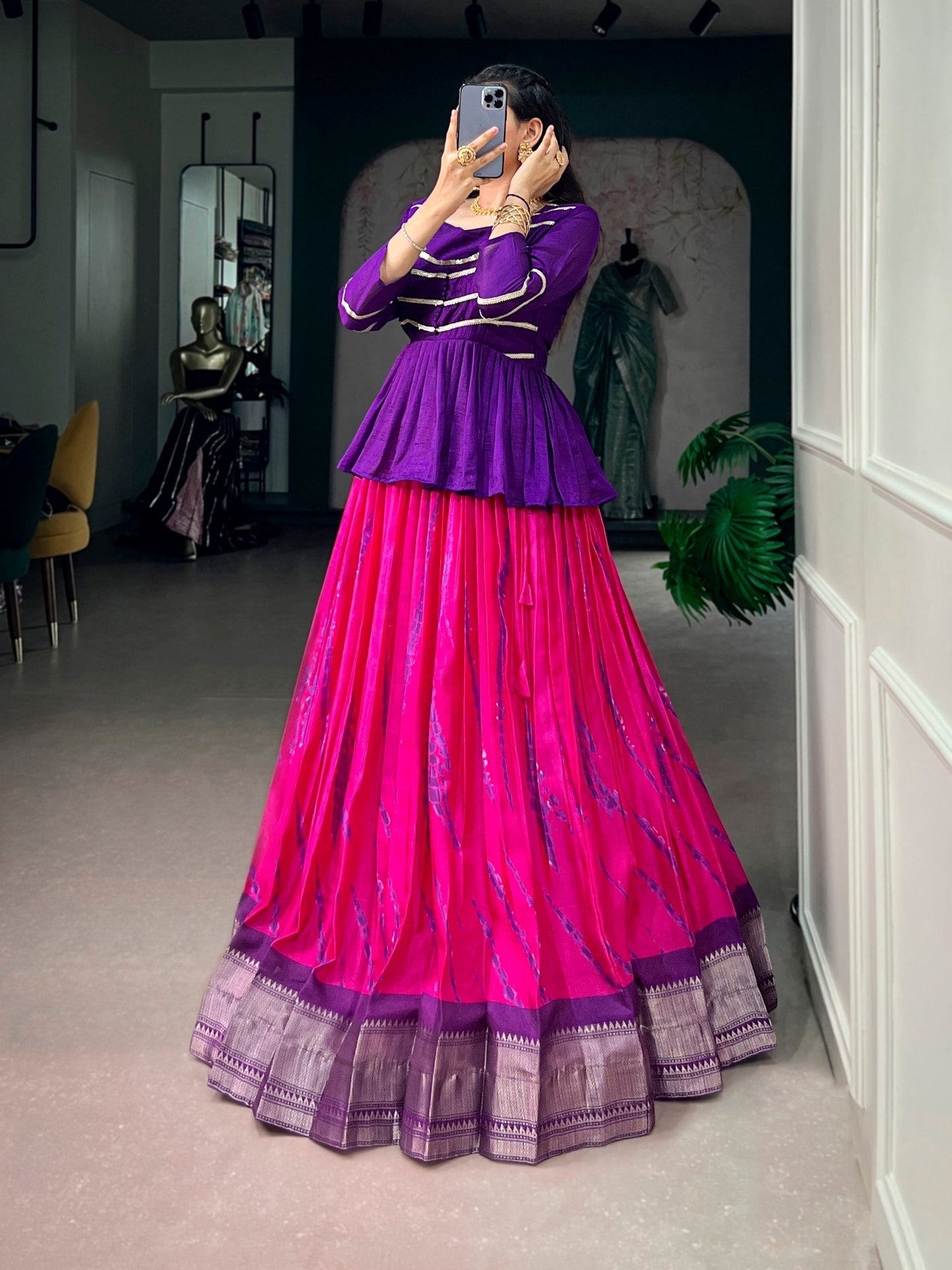 Dola Silk Shibori Print Lehenga Set