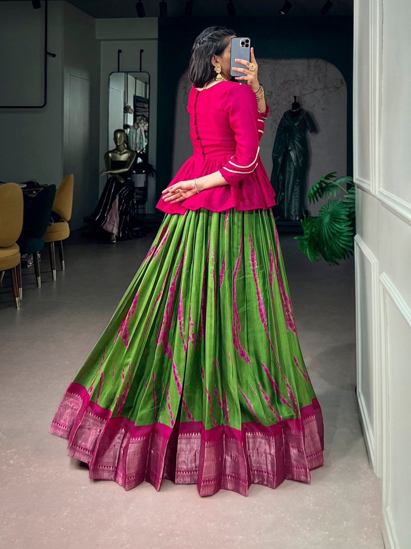 Dola Silk Shibori Print Lehenga Set