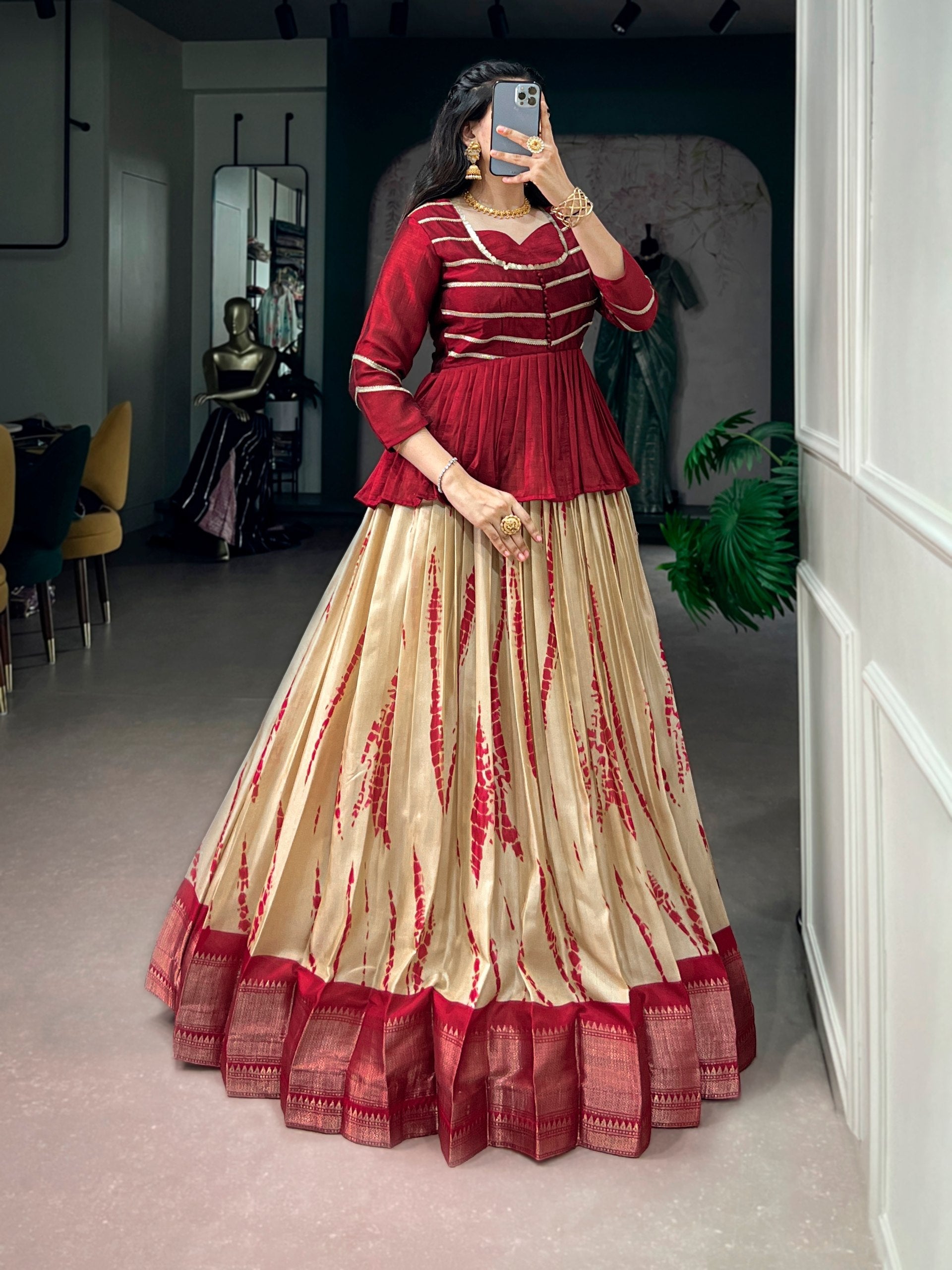 Dola Silk Shibori Print Lehenga Set