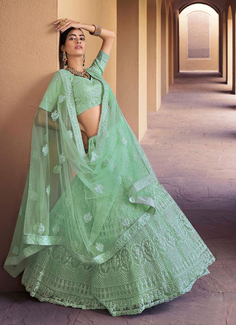 Dreadful Light Green Color Soft Net Base With Sequins Work Lehenga Choli