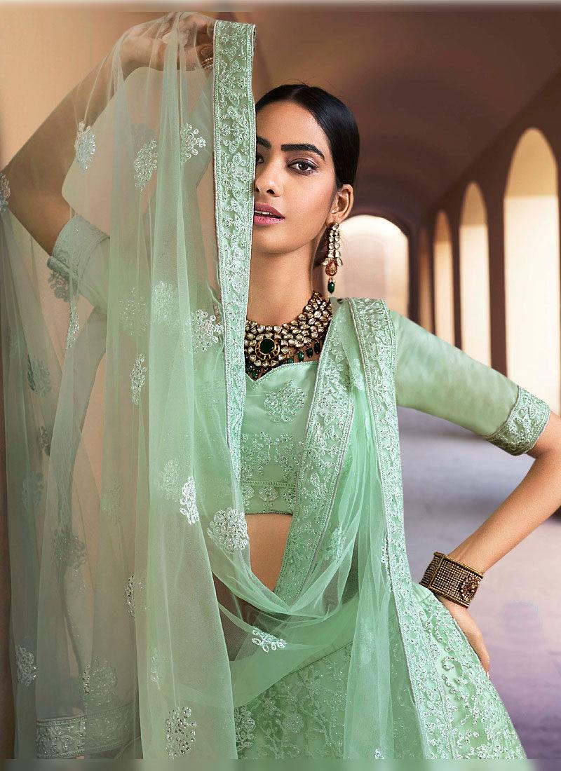 Dreadful Light Green Color Soft Net Base With Sequins Work Lehenga Choli