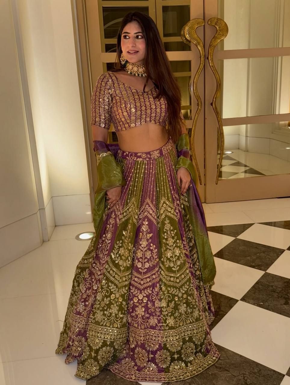 Dual-Shade Faux Georgette Thread & Sequin Work Lehenga Choli with Dupatta – Fully Stitched Lehenga with Can-Can