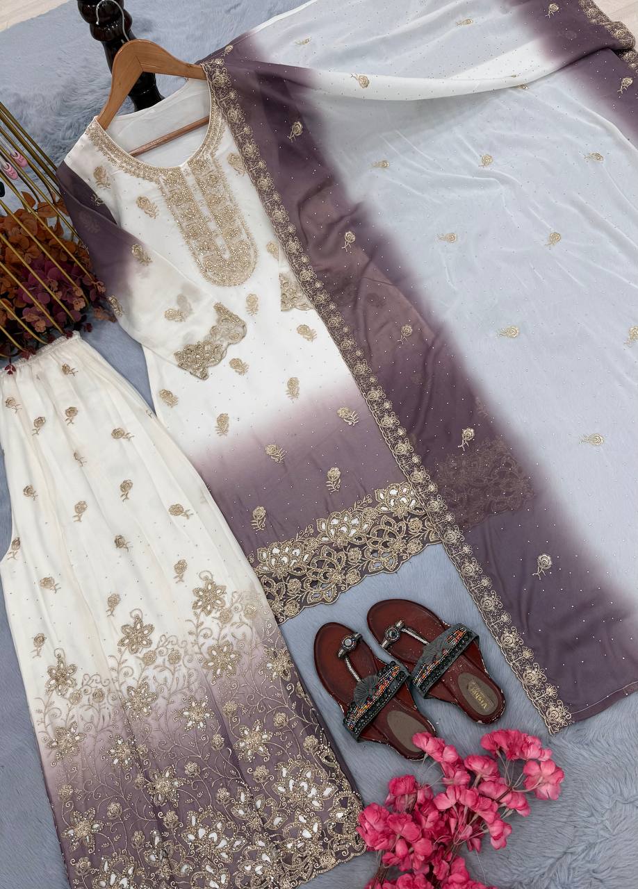 Dual Tone Embroidered Top Palazzo Set