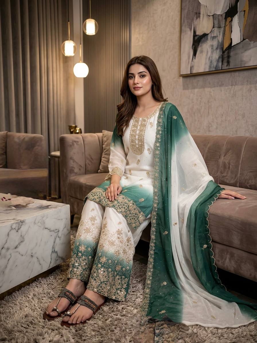 Dual Tone Embroidered Top Palazzo Set
