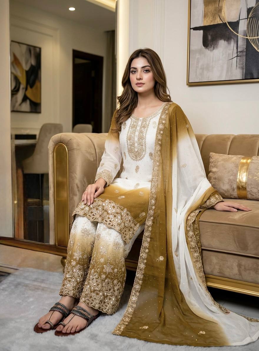 Dual Tone Embroidered Top Palazzo Set