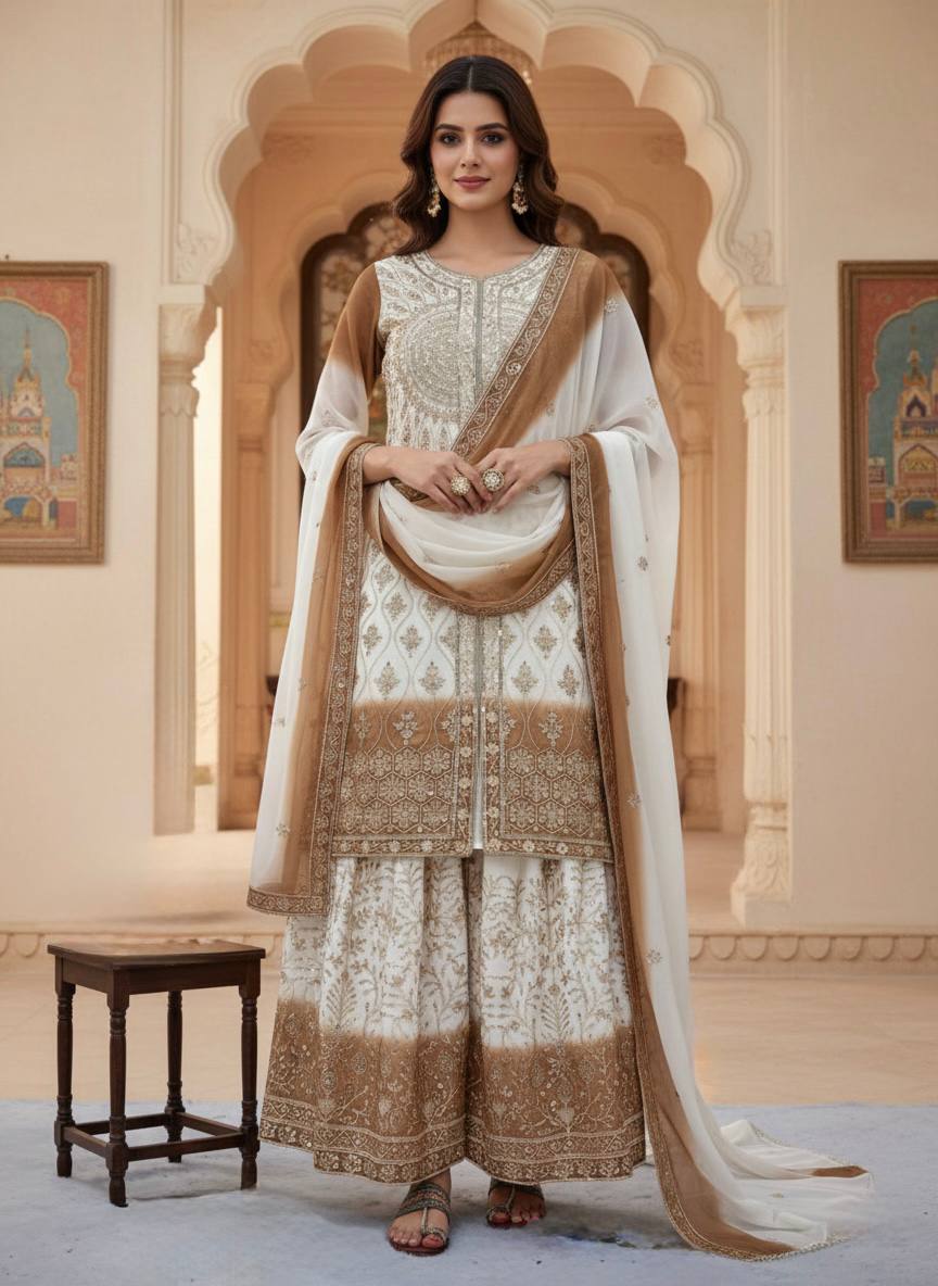 Dual Tone Georgette Kurti Palazzo Set
