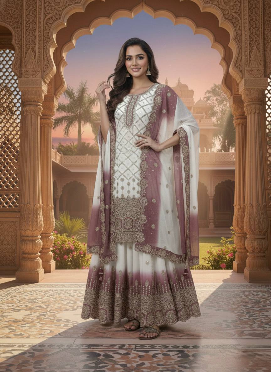 Dual Tone Georgette Kurti Palazzo Set