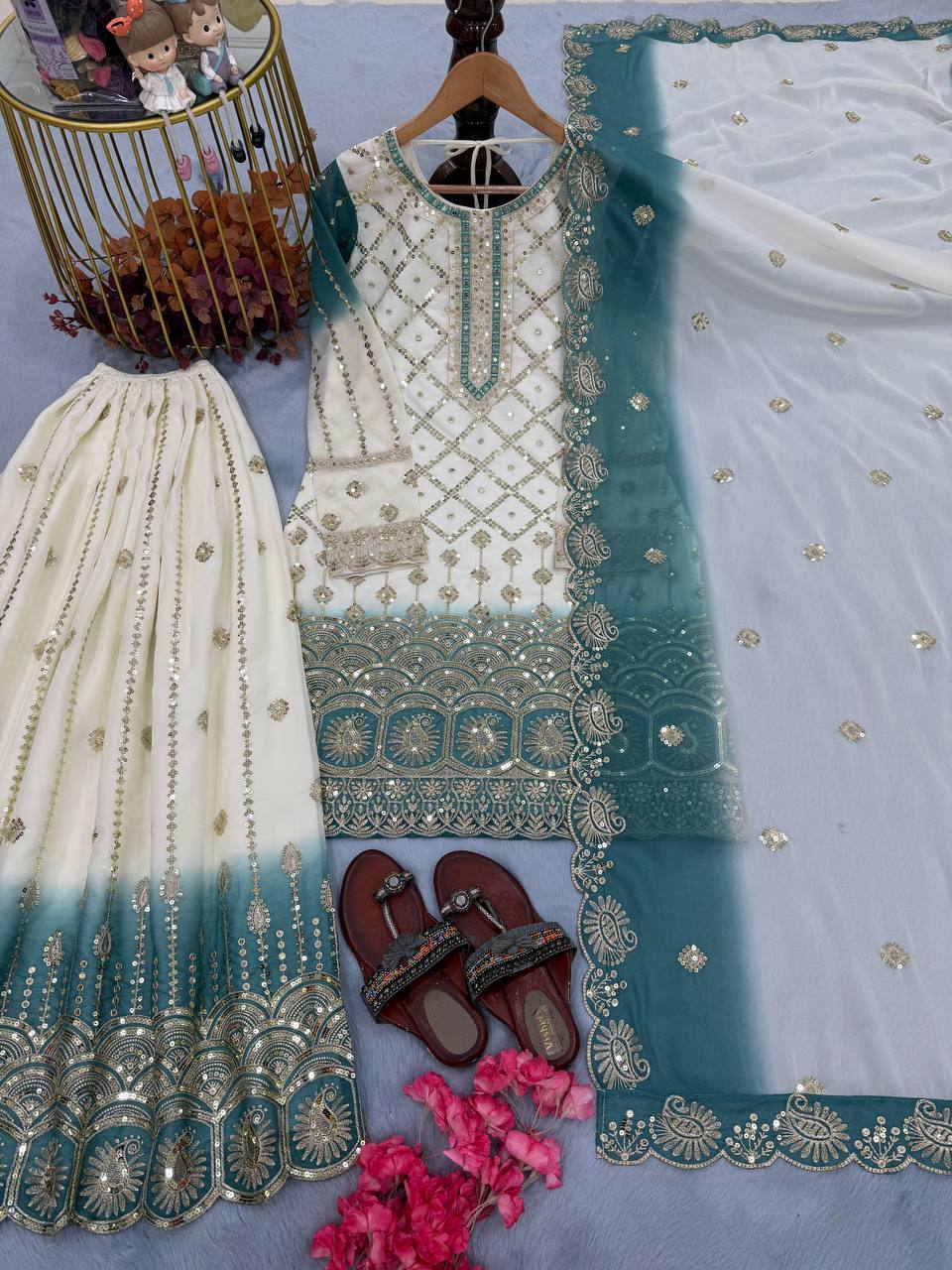 Dual Tone Georgette Kurti Palazzo Set