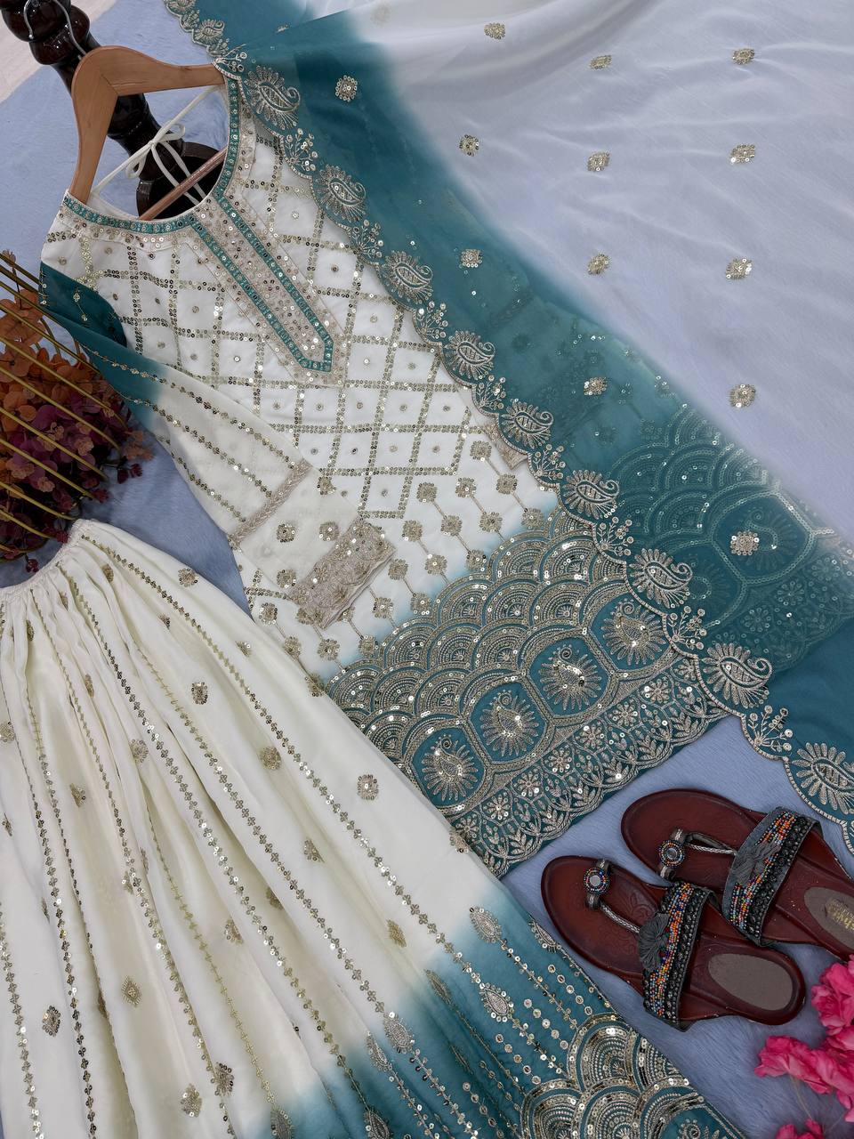 Dual Tone Georgette Kurti Palazzo Set