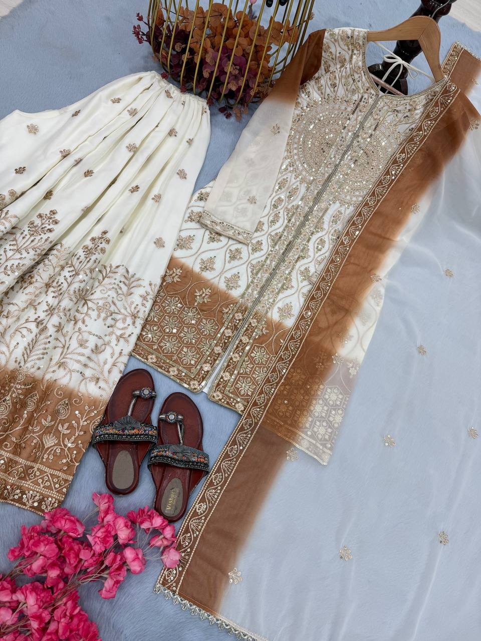 Dual Tone Georgette Kurti Palazzo Set