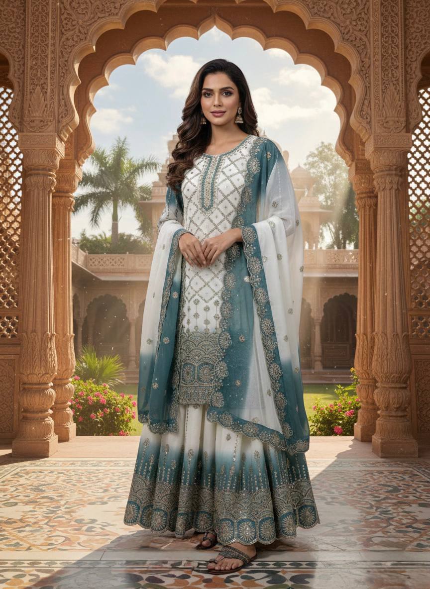 Dual Tone Georgette Kurti Palazzo Set