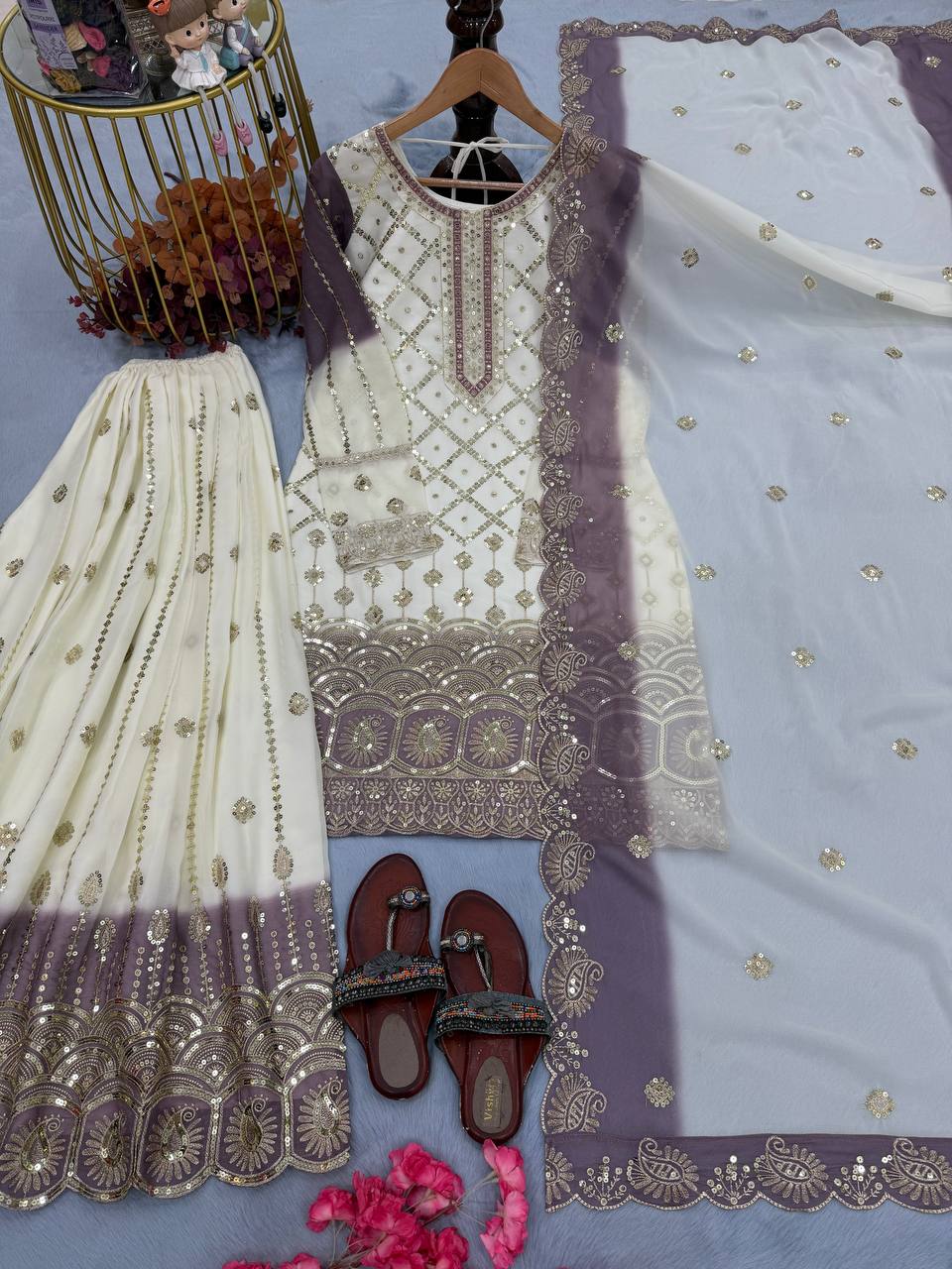 Dual Tone Georgette Kurti Palazzo Set