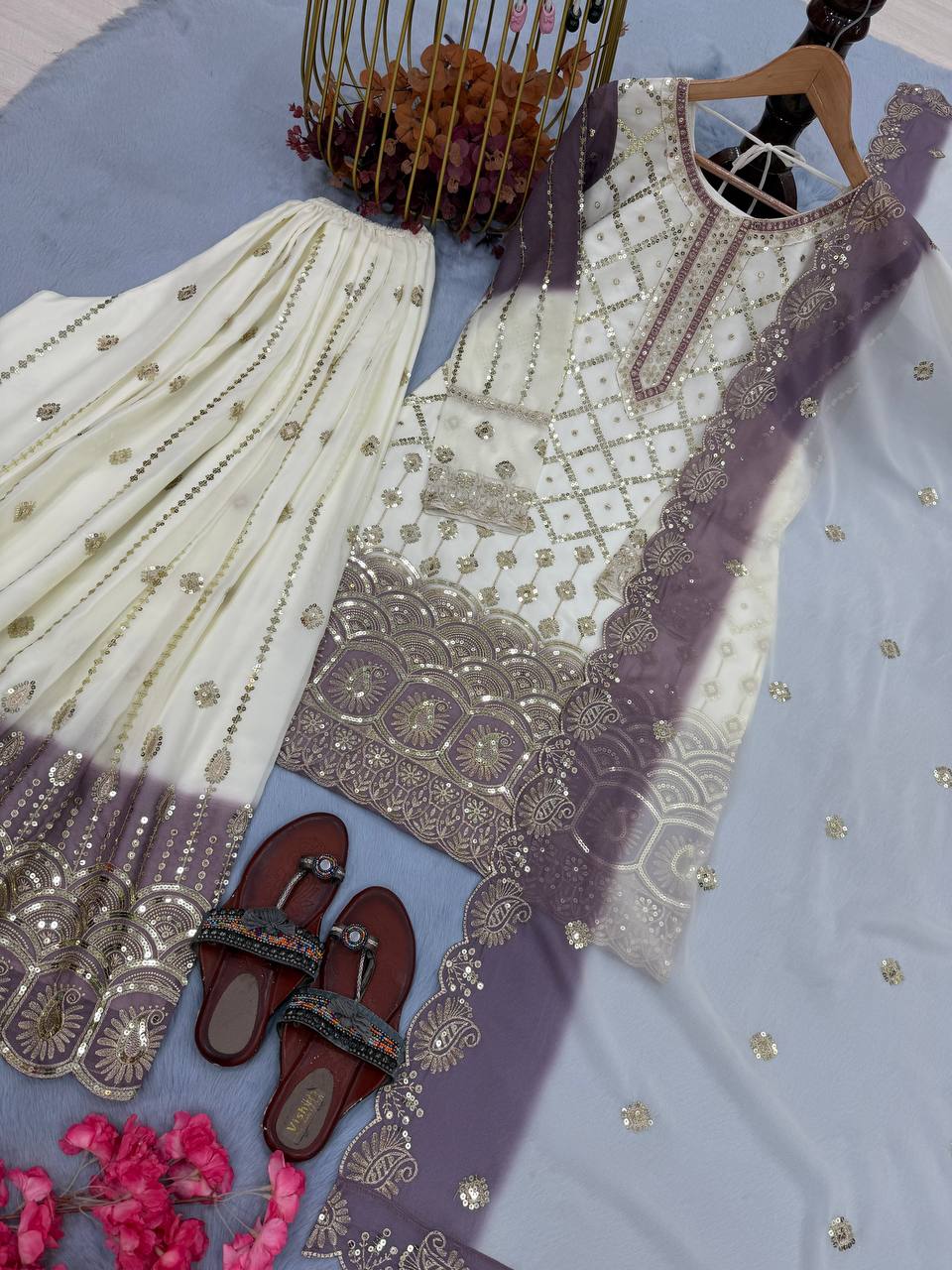 Dual Tone Georgette Kurti Palazzo Set