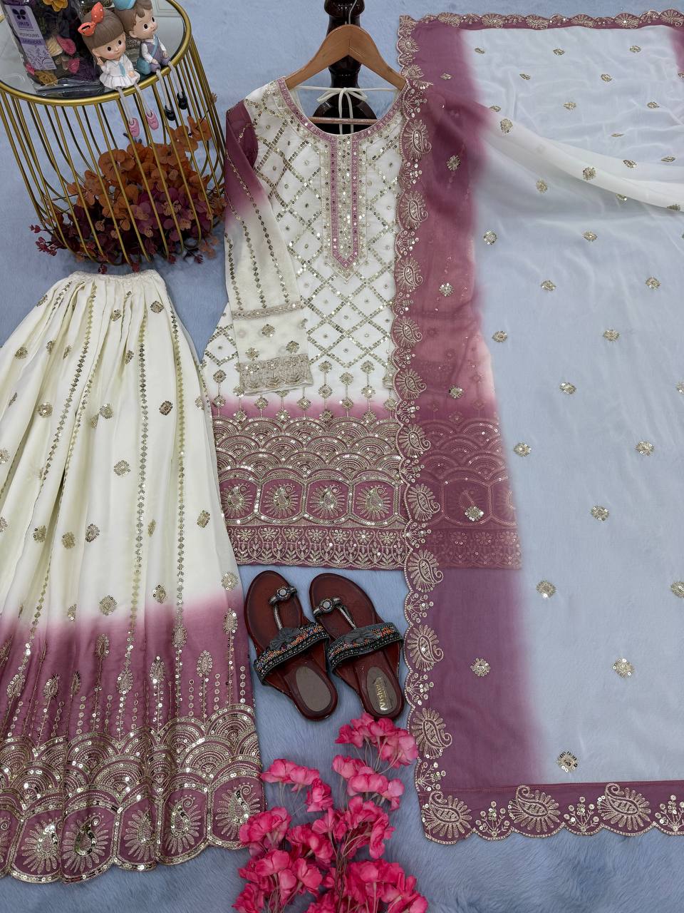 Dual Tone Georgette Kurti Palazzo Set