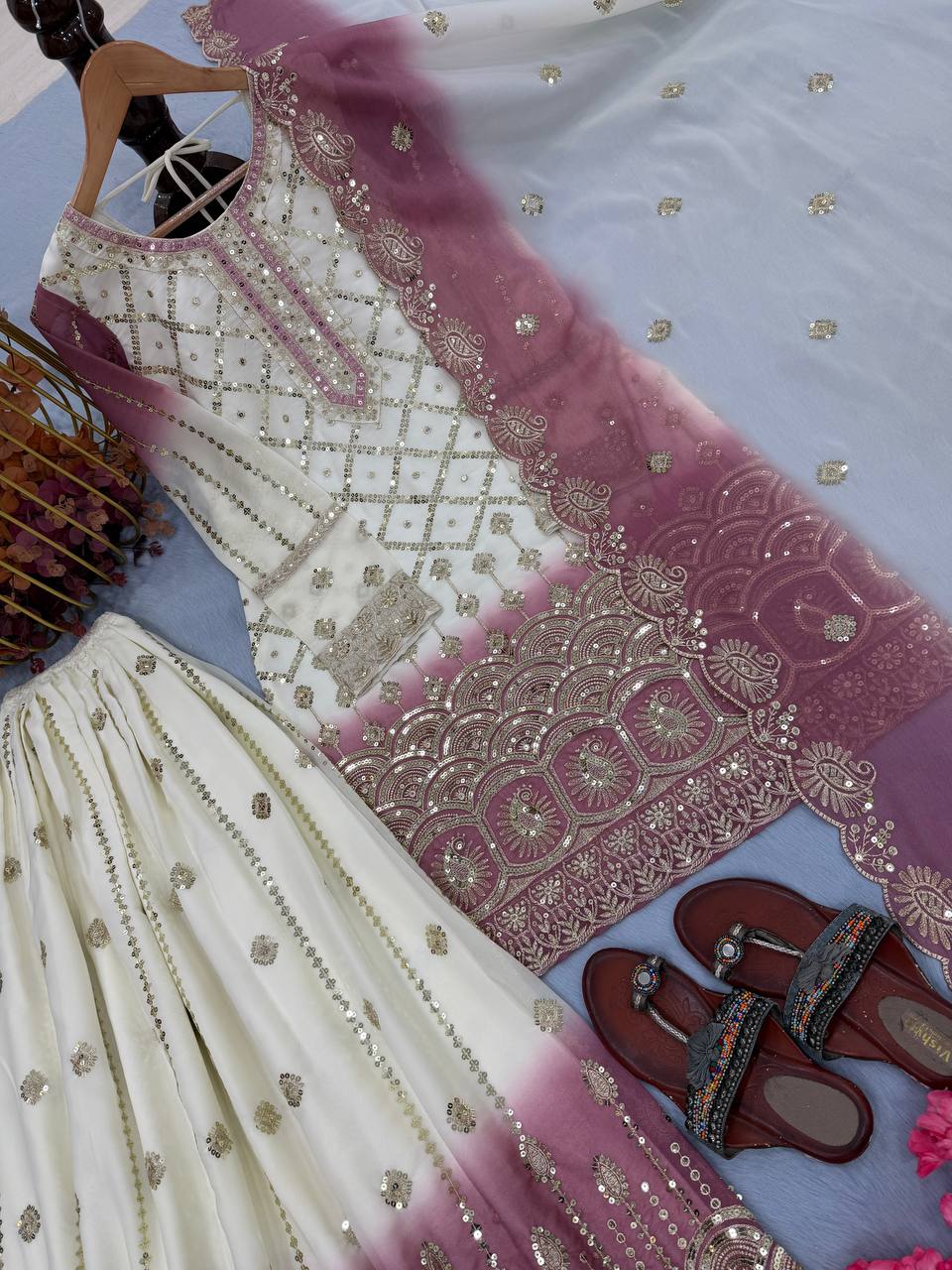 Dual Tone Georgette Kurti Palazzo Set