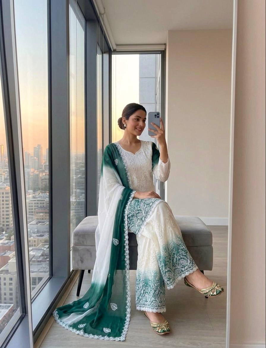 Dual Tone Jarkhan Diamond Work Palazzo Suit