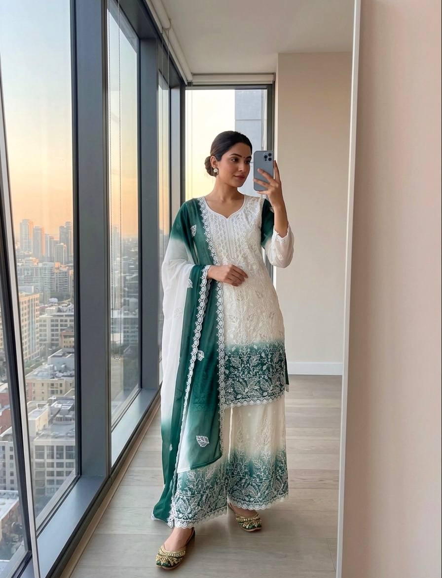 Dual Tone Jarkhan Diamond Work Palazzo Suit
