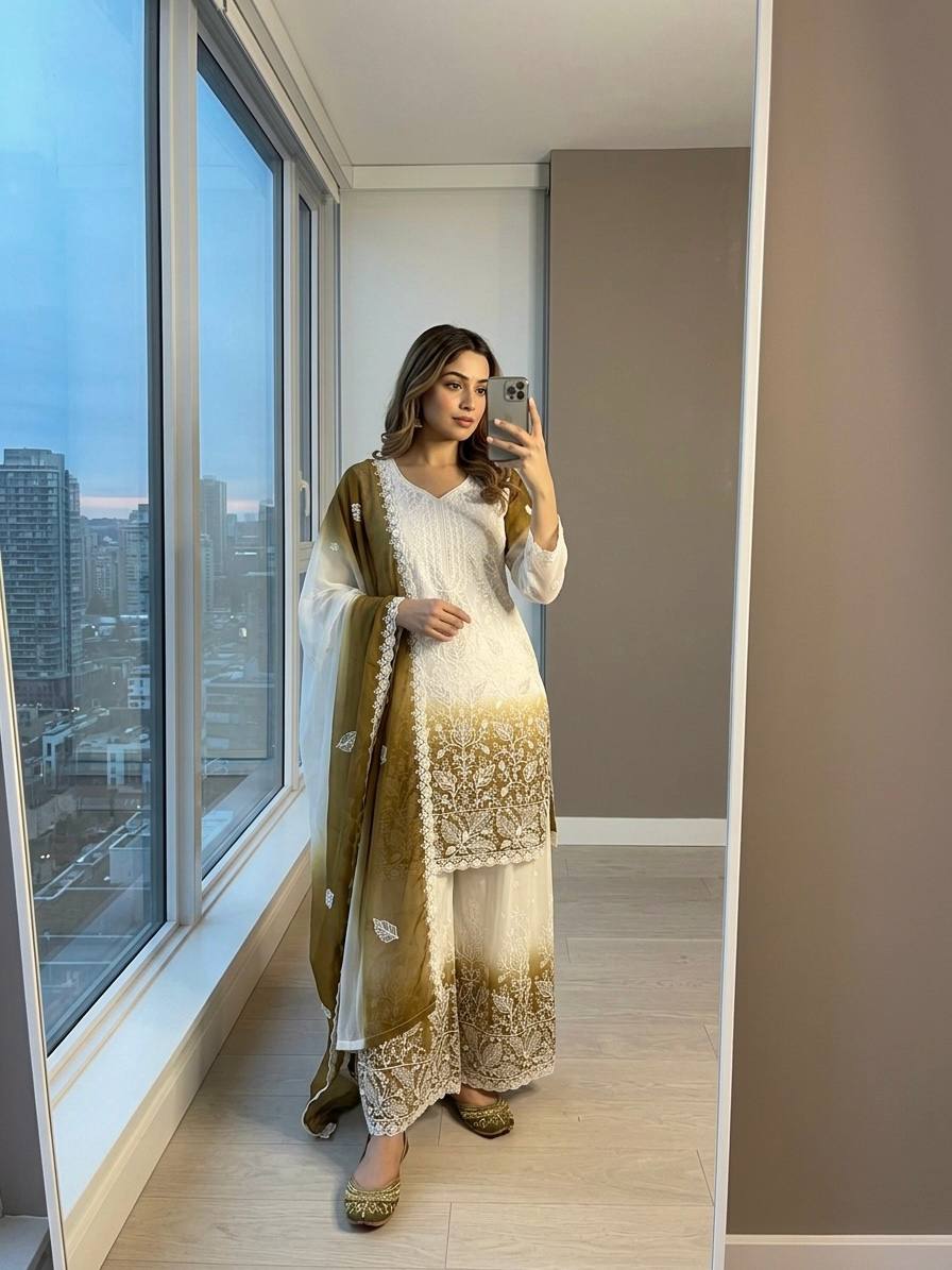 Dual Tone Jarkhan Diamond Work Palazzo Suit