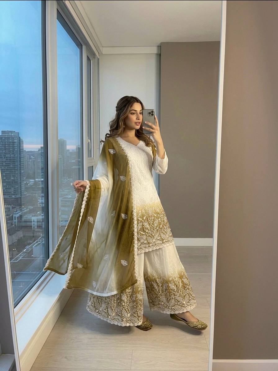 Dual Tone Jarkhan Diamond Work Palazzo Suit