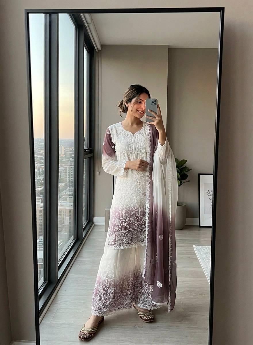 Dual Tone Jarkhan Diamond Work Palazzo Suit
