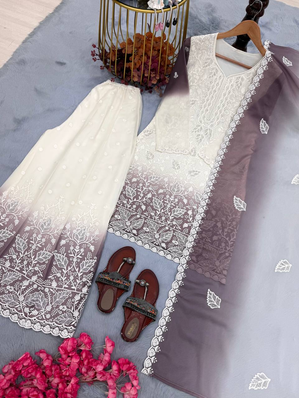 Dual Tone Jarkhan Diamond Work Palazzo Suit