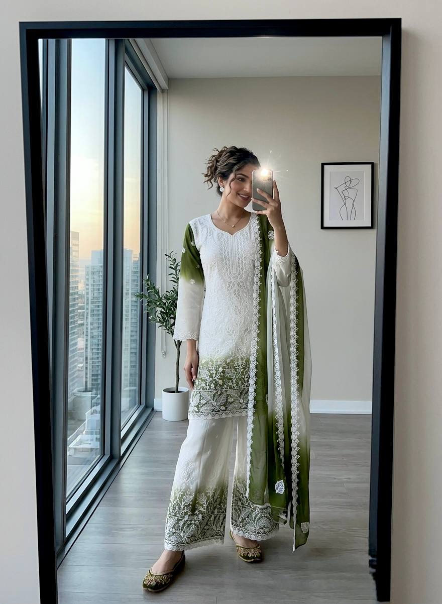 Dual Tone Jarkhan Diamond Work Palazzo Suit