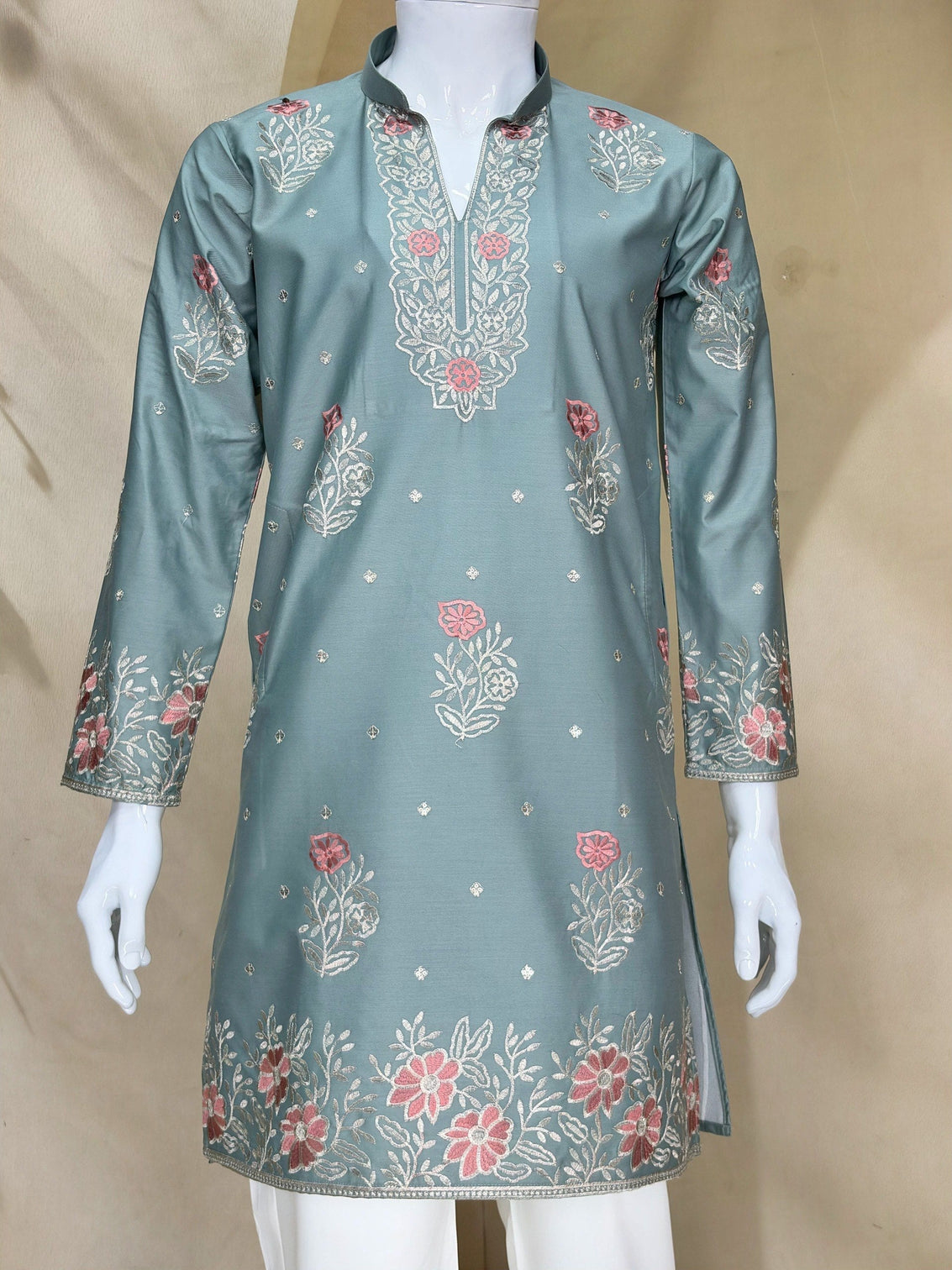 Dusty Blue Coach Silk Kurta Pant Set
