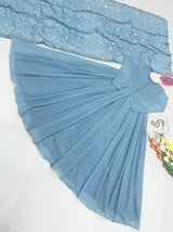 Dusty Blue Elegant Designer Party Wear Gown & Dupatta Set